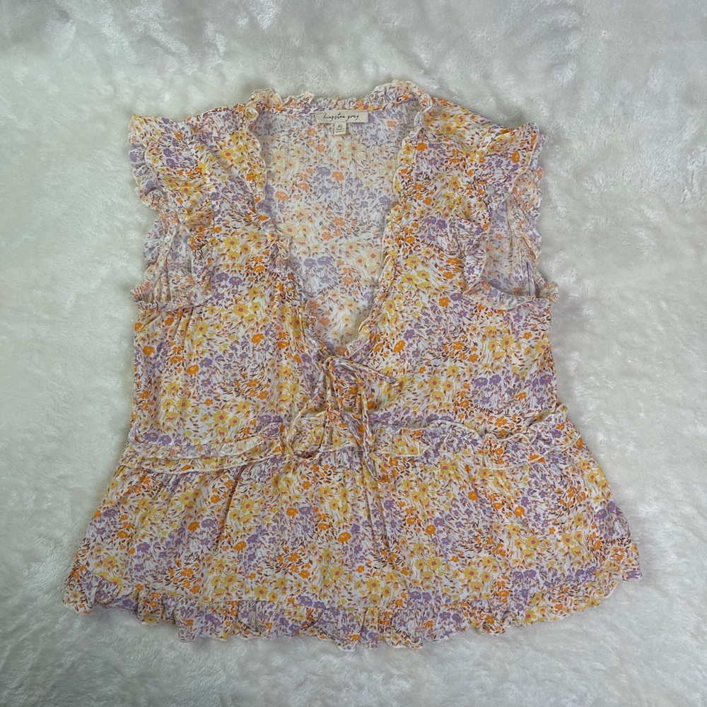 Kingston Grey Floral Sleeveless V-Neck Peplum Blouse XL